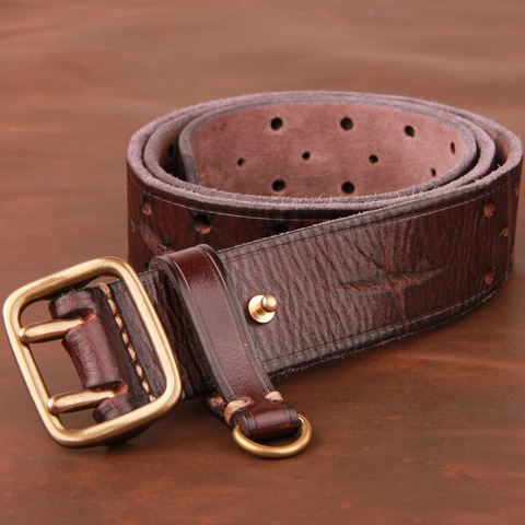 Double-pin Copper Buckle Men's Luxury Fashion Belt Retro First Layer Pure Cowhide Jeans with Genuine Leather Stylish Men's Belts ► Photo 1/6