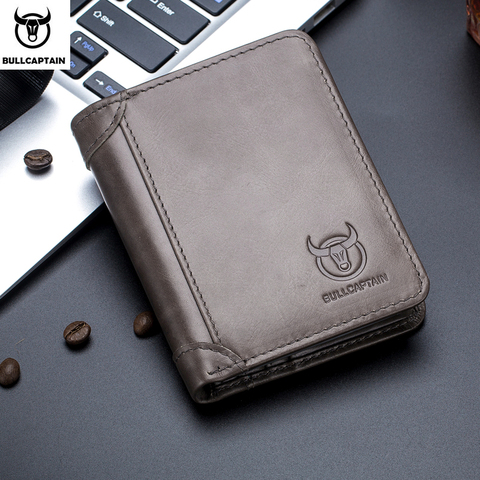 Bullcaptain RFID Leather Men's Wallet with Coin Purse Retro Fashion Men's Wallet Features Brown Short Wallet Card Holder Clutch ► Photo 1/6