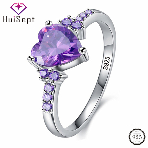 HuiSept Fashion Ring 925 Silver Jewelry Heart-shaped Amethyst Gemstone Rings for Female Wedding Promise Party Ornament Wholesale ► Photo 1/2