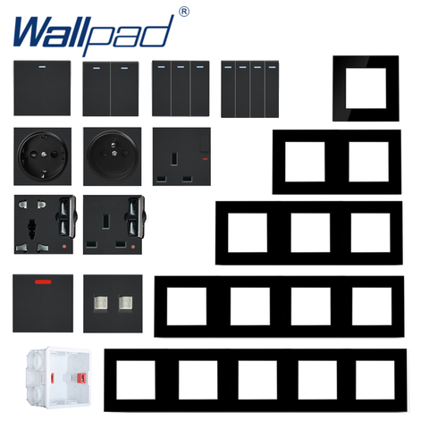 S6 Series Glass Switch and Socket DIY Combination Wall Button Light witch Power Outlet Socket Crystal Black Glass DIY Wallpad ► Photo 1/6