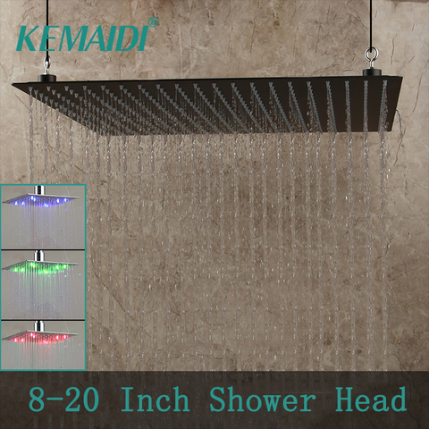 KEMAIDI  8~20 Inch Black LED Square Rain Stainless Steel Shower Head Ultrathin Choice Bathroom Wall & Ceiling Mounted ► Photo 1/6