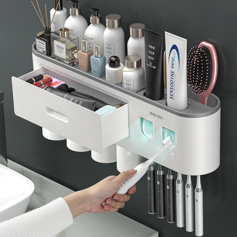 Magnetic Adsorption Inverted Toothbrush Holder Double Automatic Toothpaste Squeezer Dispenser Storage Rack Bathroom Accessories ► Photo 1/6
