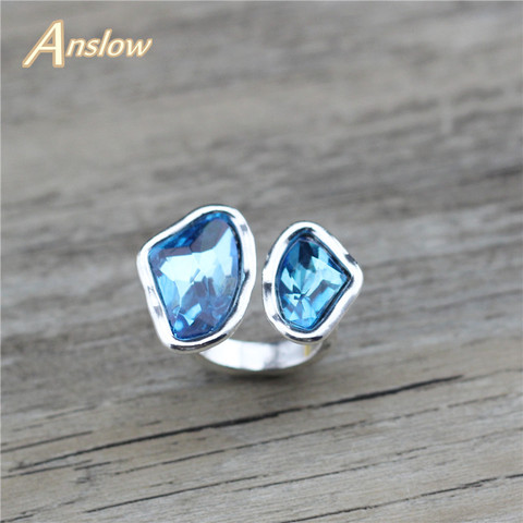 Anslow Brand Top Quality Origianl Design Retro Antique Silver-plated Irregular Crystal Adjustable Women Wedding Ring LOW0053AR ► Photo 1/6