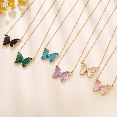 Fashion Stainless Steel Six Colors Crystal Butterfly Pendant Necklace For Women Glamour Female Color Butterfly Necklace Jewelry ► Photo 1/6