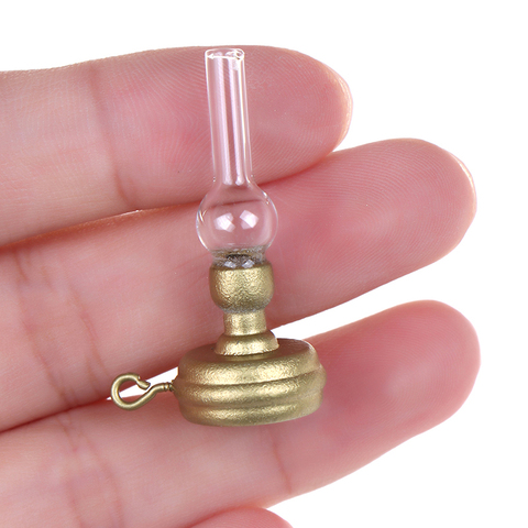 1:12 Retro Kerosene Lamp Miniature Copper Base Glass Candlesticks Candelabra Dollhouse Furniture Toy Pretend Play Accessories ► Photo 1/6