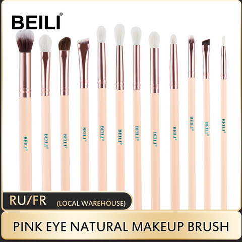 BEILI Professional 12pcs Pink Rose Golden Eye makeup brush set  Natural Goat Hair Eye shadow Eyeliner eyebrow Concealer brushes ► Photo 1/6