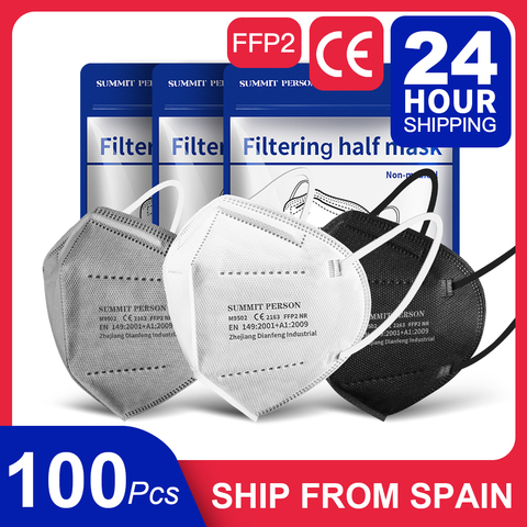 100 Pieces Ship from Spain Black Masks Gray White Certificate for CE conformity FFP2 Mask KN95 Mouth Face Mask FFP2reutilizable ► Photo 1/6