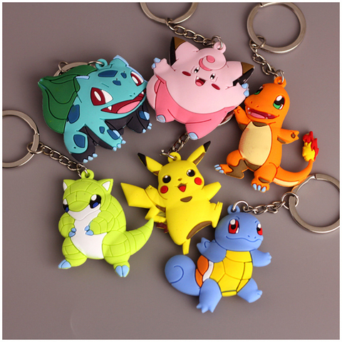 Anime Pokemon keychain Pendant Pokémon Toy Pikachu keychain PVC Figures Pokemon Silicone Pendant Psyduck Charmander Key Ring ► Photo 1/6