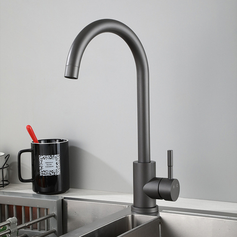 Kitchen Faucets Kitchen Sink Water Faucet 360 Rotate Swivel Faucet Mixer Single Holder Single Hole Black Gray Mixer Tap ► Photo 1/5
