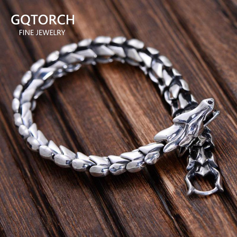 Genuine 925 Sterling Silver Jewelry Heavy Dragon Scale Bracelet For Men 23CM Vintage Punk Style ► Photo 1/6