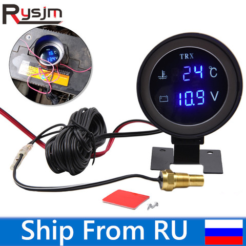 2 in 1 Round LED Digital Car Truck Water Temp Gauge WITH 10mm temperature sensor temperatura motor +Volt Voltage Gauge Voltmeter ► Photo 1/6