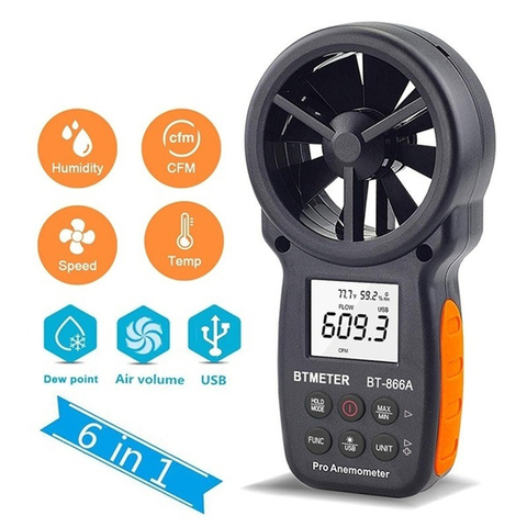 Digital Handheld Anemometer BT-866A Wind Speed Meter with USB Connect 0.3-40m/s for Measuring Temperature,Air Flow,Humidity,etc ► Photo 1/6