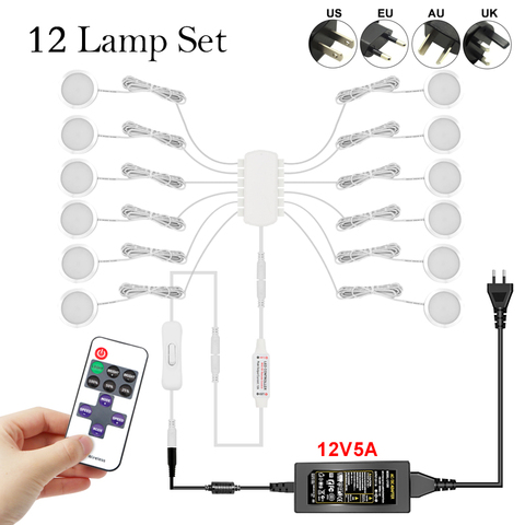 Remote Control Dimming Control LED Under Cabinet Lamp DC12V Puck Round 21LEDs Wardrobe Lighting Cabinet Lamp Cupboard Lights ► Photo 1/6