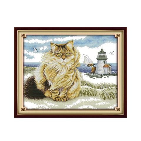 Fat cats and the lighthous cross stitch kit animal 18ct 14ct 11ct count print canvas stitches embroidery DIY handmade needlework ► Photo 1/1