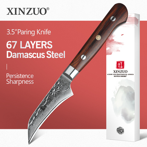 XINZUO 3.5 inch Fruit Knife Kitchen Steel 62 Hrc Damascus Steel Cooking Tools New Rose Wood Handle Kitchen Knife Super Sharp ► Photo 1/1