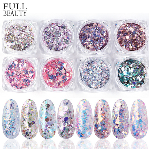 1Set Holographic Nail Glitter Set Powder Nail Art Pigment DIY Flake Nail Art Decorations Dust Gel Manicure Pigment CH1506-08 ► Photo 1/6