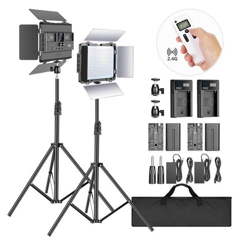 Neewer 2-Pack P600 LED Light with 2M Stand Bi-color 600 SMD CRI 96+ LED Panel/Barndoor/LCD Display Video Lighting Kit for Studio ► Photo 1/6