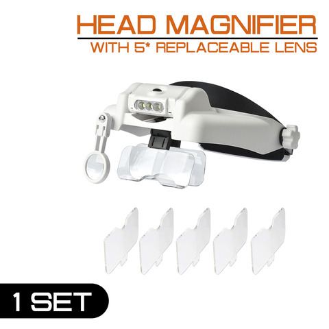Multi-functional Magnifier Headband Loupe With 5 Replaceable Lenses Led Head Mounted Magnifying Glass Watchmaker Repair Tool ► Photo 1/6