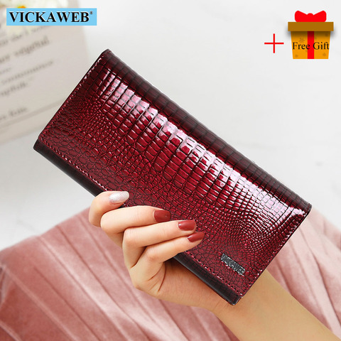 Free Gift Magnetic Hasp Wallet Women Genuine Leather Coin Purse Ladies Long Fashion Wallets Female Purses Card Hold Money Bag ► Photo 1/6