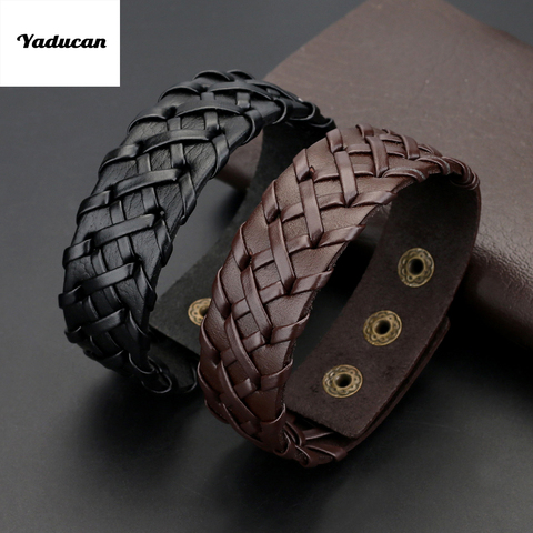 Yaducan 2022 Hand Made Black Brown Elegant Temperament Simple Fashion Sexy Weaving Wide Leather Charm Bracelet Women Men ► Photo 1/6