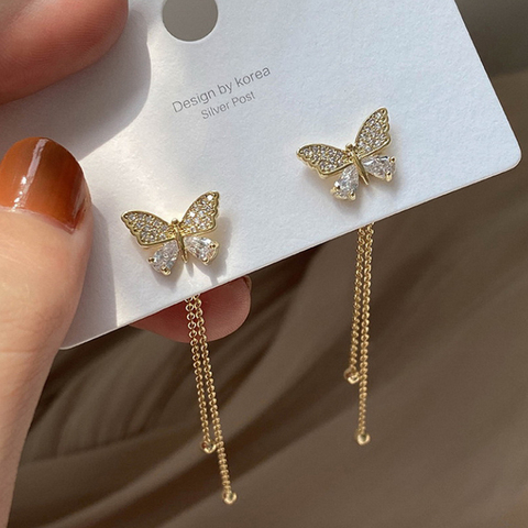 Long Earrings Women Heart Tassel Earings Crystal Bow Fish Square Girl Tassel Earrings Female Long Temperament Butterfly Earrings ► Photo 1/6