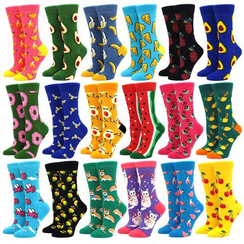 Hot Sale Colorful Women's Cotton Crew Socks Funny Banana Cat Animal fruit Pattern Creative Ladies Novelty Cartoon Sock For Gifts ► Photo 1/6
