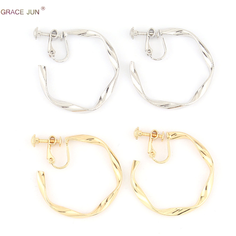 GRACE JUN Korea Style Big Hoop Copper Material Geometric Clip on Earrings Without Pierced Elegant Cuff Ear Clip Anti-allergy New ► Photo 1/6