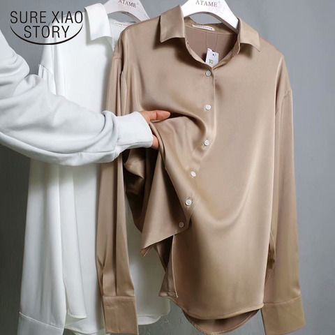 Autumn Fashion Button Up Satin Silk Shirt Vintage Blouse Women White Tops Lady Long Sleeves Female Loose Street Shirts 11355 ► Photo 1/6