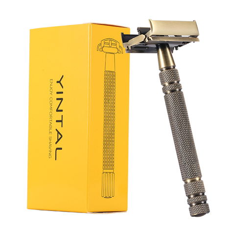 YINTAL 100% Brass 11.3 CM Nostalgic Long Handle Butterfly Open Double Edge Safety Razor Men's Manual Shaving Razors ► Photo 1/6