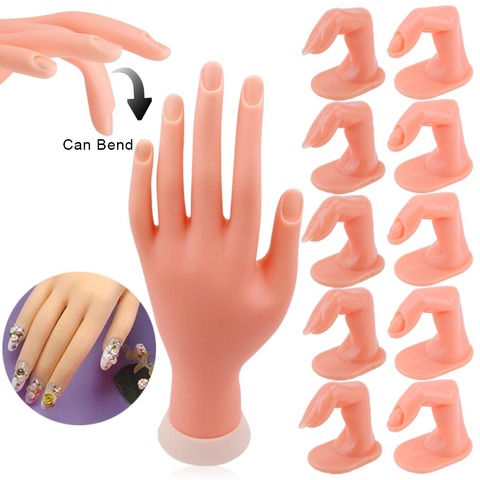Nail Art Practice Soft Plastic Model Hand+5/10pcs Fake Nail Art Acrylic UV Gel Hand Finger Adjustable Manicure Tool For training ► Photo 1/6
