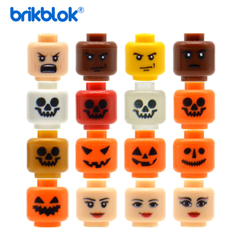 10 Brick  Mini Heads Custom Printed Pumpkin Skeleton Face Expression for MOC Construction Building Blocks Toys Kids ► Photo 1/3