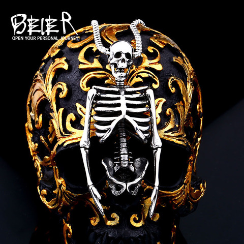 BEIER 316L stainless steel Special Design Skeleton Men's Pendant Necklace Vintage Punk skull biker High Quality Jewelry ► Photo 1/6