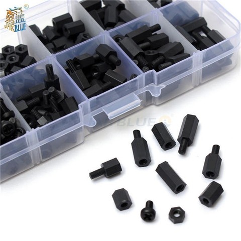 200Pcs/set M2 M2.5 M3 M4 Black/White Hex Nylon Standoff Spacer Column Flat Head Nylon Plastic Spacing Screws Nuts ► Photo 1/4