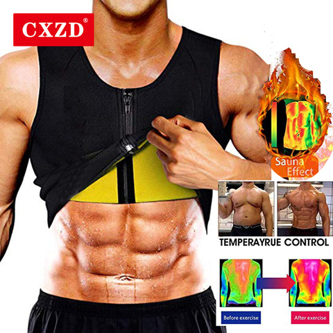 CXZD Men Neoprene Sauna Suit Hot Body Shaper Corset for Weight Loss with Zipper Waist Trainer Vest Tank Top Workout Shirt ► Photo 1/6
