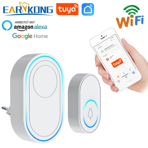 Wireless Doorbell WiFi Alarm System Intelligent Wireless Doorbell Strobe Siren Tuyasmart app 58 sound 433MHz wireless detectors ► Photo 1/6