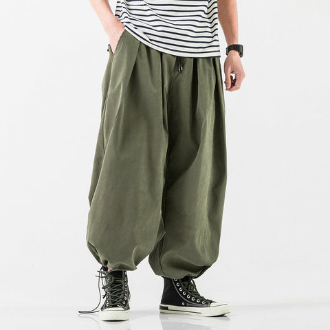 2022 New Design Drawstring Harem Pants Men’s Baggy Jogging Pants Japanese Men Crotch Wide Leg Pants Male Casual Loose Trousers ► Photo 1/5