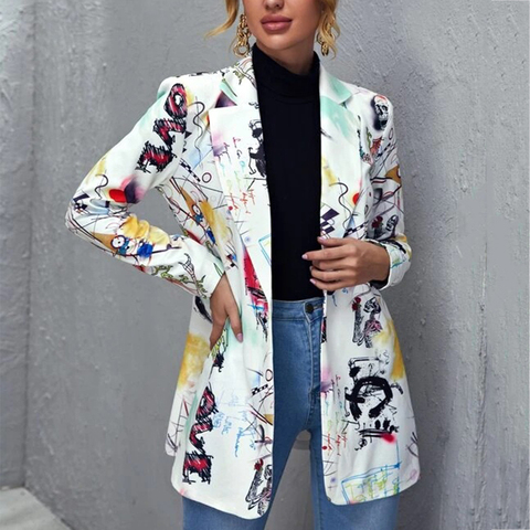 Vintage Graffiti Printing Blazer Women Jacket High Street Fashion 2022 New Spring Plus Size Elegant Lady Coat American Stylish ► Photo 1/6