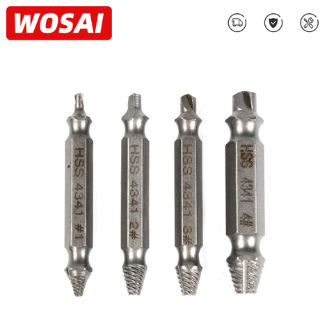 WOSAI HHS Steel 4Pcs Screw Extractor Drill Bits Guide Set Broken Damaged Bolt Remover Double Ended Damaged Screw Extractor ► Photo 1/5