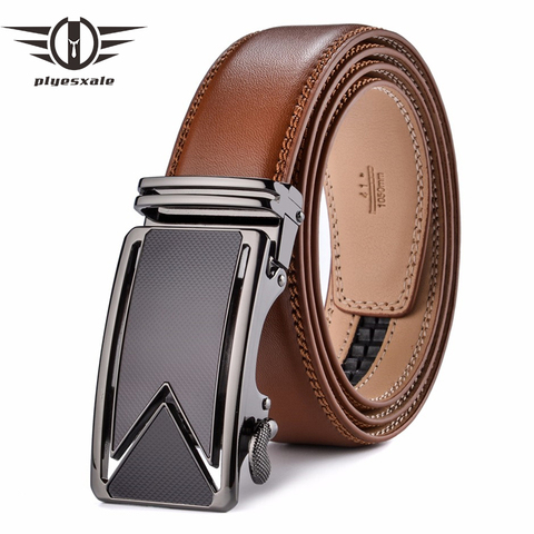 Plyesxale Men Belt 2022 Cowhide Genuine Leather Belts For Men Luxury Automatic Buckle Belts Brown Black Cinturones Hombre B55 ► Photo 1/6