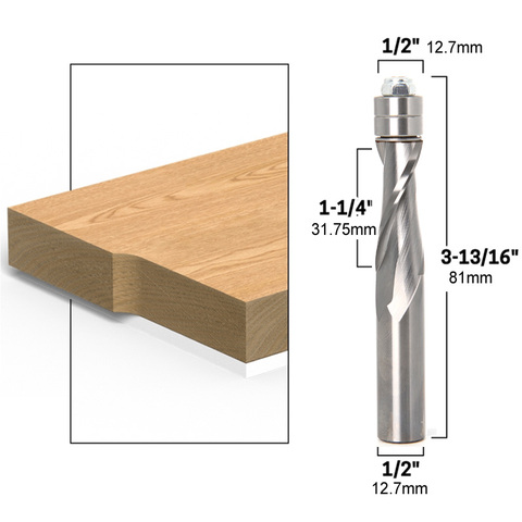 Solid Carbide Bearing Guided Two Flute Flush Trim Router Bit- Spiral Upcut/Downcut-1/4“  1/2