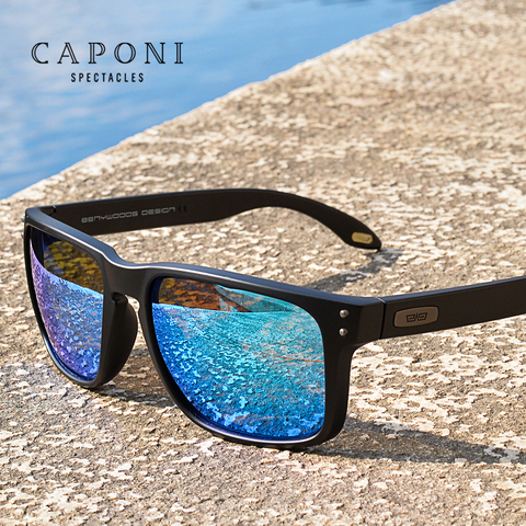 CAPONI Blue Mirror Sunglasses Men TR-90 Frame Polarized UV Ray Cut Lense Eyewear Vintage Fashion Square Men's Sun Glasses CP9417 ► Photo 1/6
