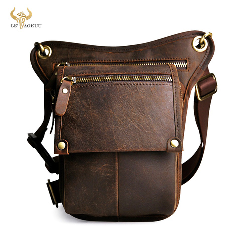 Crazy Horse Leather Men Design Classic Messenger Sling Bag Multi-function Fashion Travel Waist Belt Pack Leg Drop Bag 211-4 ► Photo 1/6