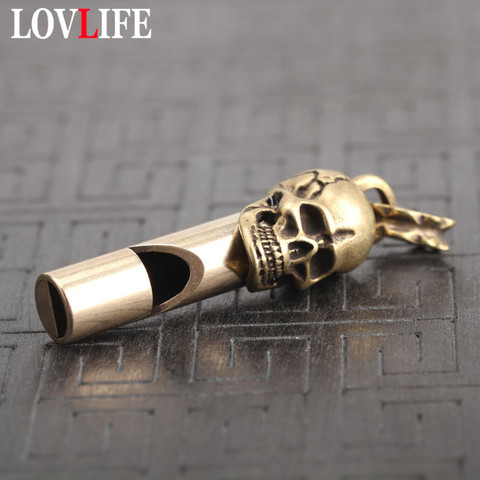 Punk Skull Dragon Keychain Pendants Solid Brass Retro Craft Outdoor Whistle Key Ring Charms Trinkets Sport Referee Wild Survival ► Photo 1/6