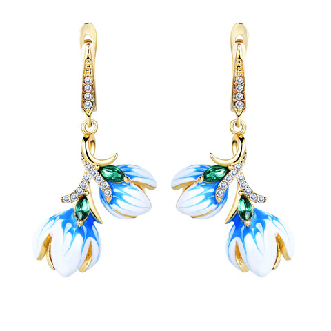 2022 Bohemia Yellow Gold Color Stamen Flower Drops Earrings for Women Elegant Blue Enamel Dangles Earrings Vintage BohoJewelry ► Photo 1/4