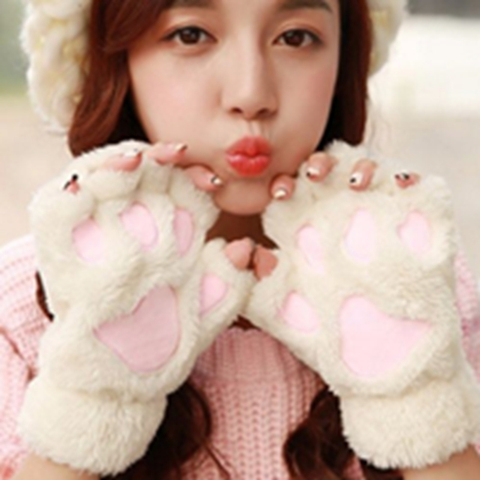 Winter Cartoon Cat's Paw with Rope Warm Gloves for Men and Women Korean Cute Girls Fingerless ► Photo 1/5