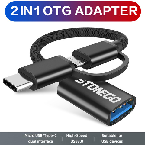 STONEGO 2 in 1 OTG Adapter Cable Nylon Braid USB 3.0 to Micro USB Type C Data Sync Adapter for Huawei for MacBook U Disk OTG ► Photo 1/6