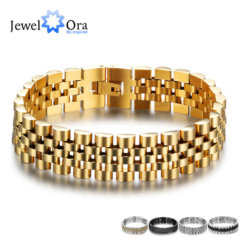 Luxury Gold Color Stainless Steel Bracelet 200mm Wristband Men Jewelry Bracelets Bangles Gift for Him (JewelOra BA101608) ► Photo 1/6