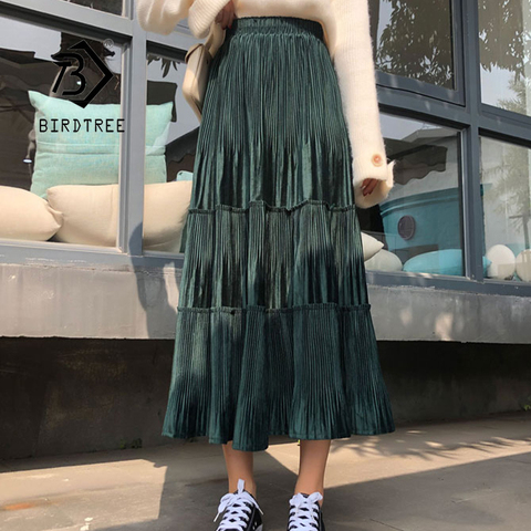 2022 Spring and Autumn New High Waist Maxi Skirts Women's Long Velvet Pleated Skirt Retro Fashion A-line Cake Bottoms B07003R ► Photo 1/5