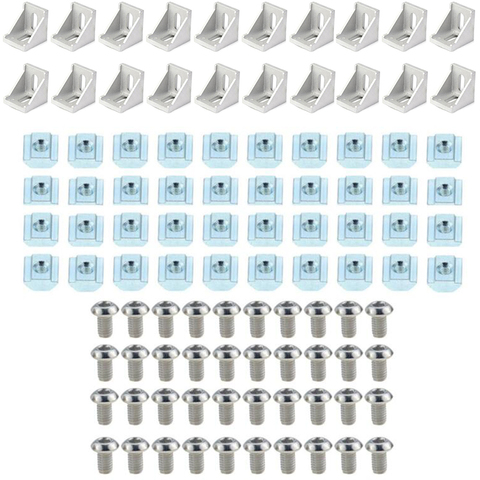 3030 Aluminum Profile Connector Set: 20pcs 3030 Corner Bracket + 40pcs 20 Seties M6 T-slot Nuts + 40pcs M6x12mm Hex Socket Cap ► Photo 1/6