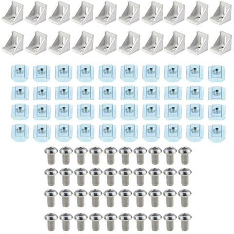 3030 Aluminum Profile Connector Set: 20pcs 3030 Corner Bracket + 40pcs 20 Seties M6 T-slot Nuts + 40pcs M6x12mm Hex Socket Cap ► Photo 1/6